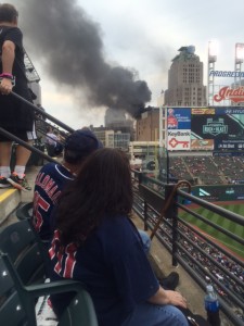 Pre-game action included a fire in a nearby building. Indians' bats ptoved hotter.