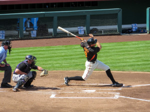 Pence Hitting one of his two Home Runs against the Rockies