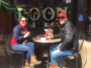 Twins Fans Elizabeth Wallace and Paul Christensen from Edina showed true Minnesota spirit - enjoying cold pre-game beverages "al fresco," despite chilly temps and a brisk breeze. 