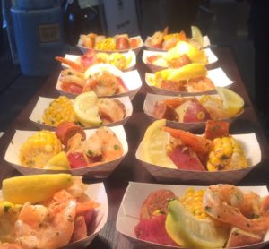 Shrimp Boil samples ready for tasting. It was, indeed, a feeding frenzy.