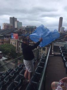 Putting on a poncho in the wind was a challenge. 