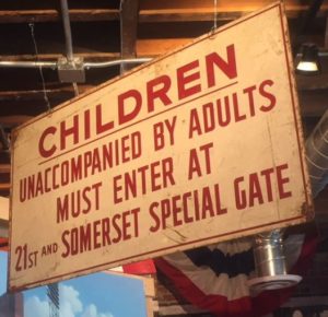 Sign from Shnibe Park from the days when kids of all ages came to the ballpark on thier own, 